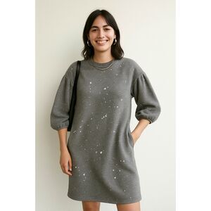 Clare V Gray White Paint Splatter T Shirt Mini Dress  Women's Size Small